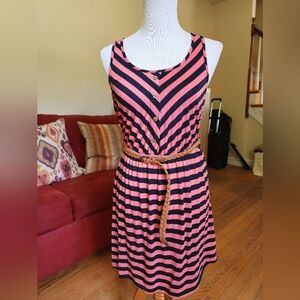 Edge Pink and Black Chevron Midi Sundress With Lace Back Detail
